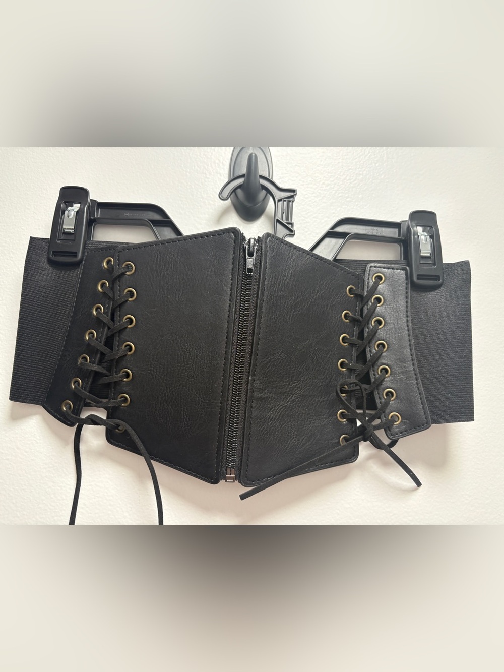 Renfaire Black Lace-Up Corset Belt with Front Zipper Festival Accessory